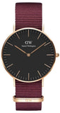 Daniel Wellington Classic Roselyn Black Dial Maroon Nylon Strap Watch For Women - DW00100273