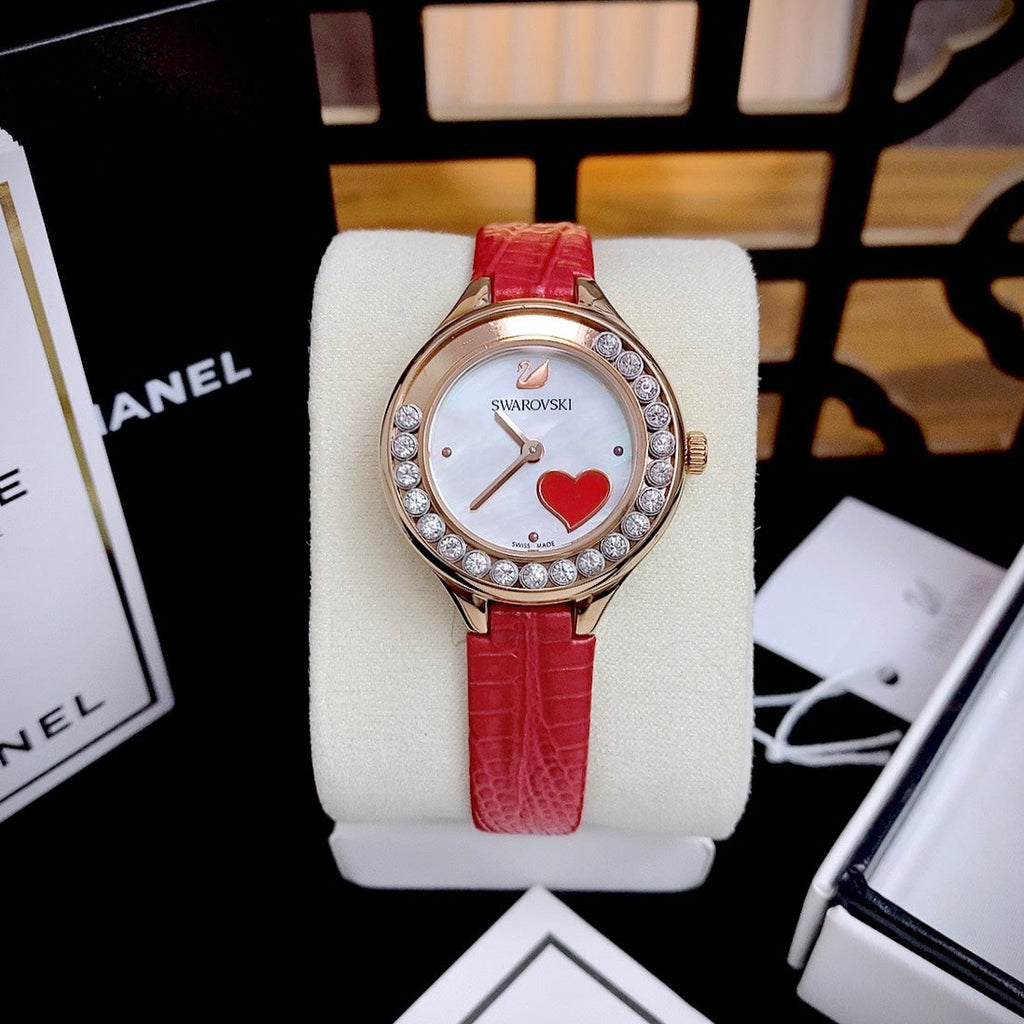 Swarovski Lovely Crystals Analog White Dial Red Leather Strap Watch for Women - 5297584