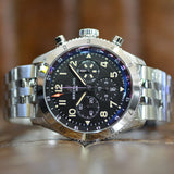 Breitling Super Avi B04 Chronograph GMT 46 P-51 Mustang Black Dial Silver Steel Strap Watch for Men - AB04453A1B1A1
