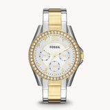 Fossil Riley White Dial Two Tone Steel Strap Watch for Women - ES3204