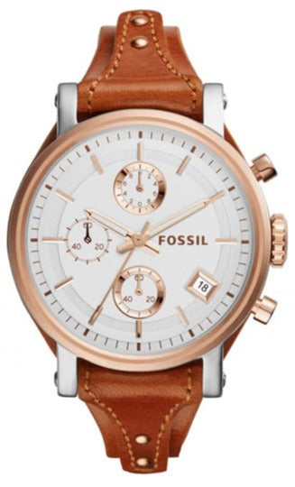 Fossil Boyfriend Chronograph White Dial Brown Leather Strap  display picture 2