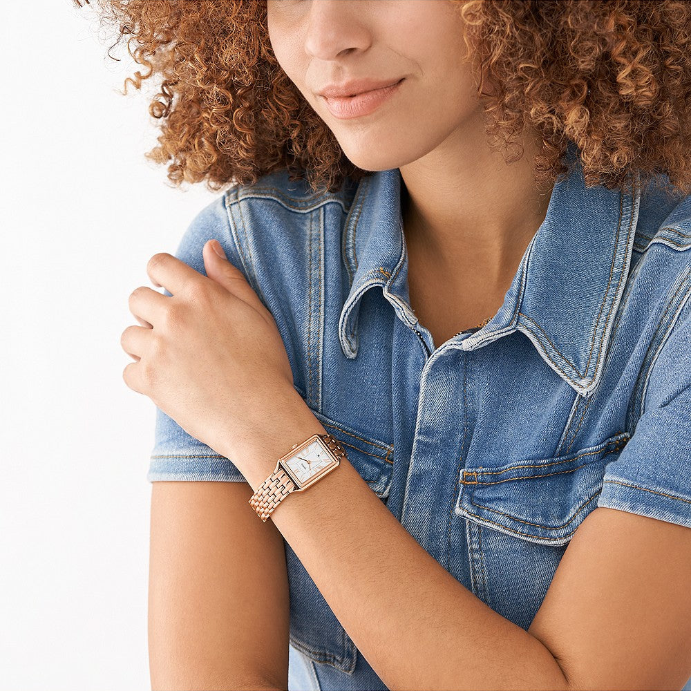 Fossil Raquel Three Hand Date White Dial Rose Gold Steel Strap Watch For Women - ES5271