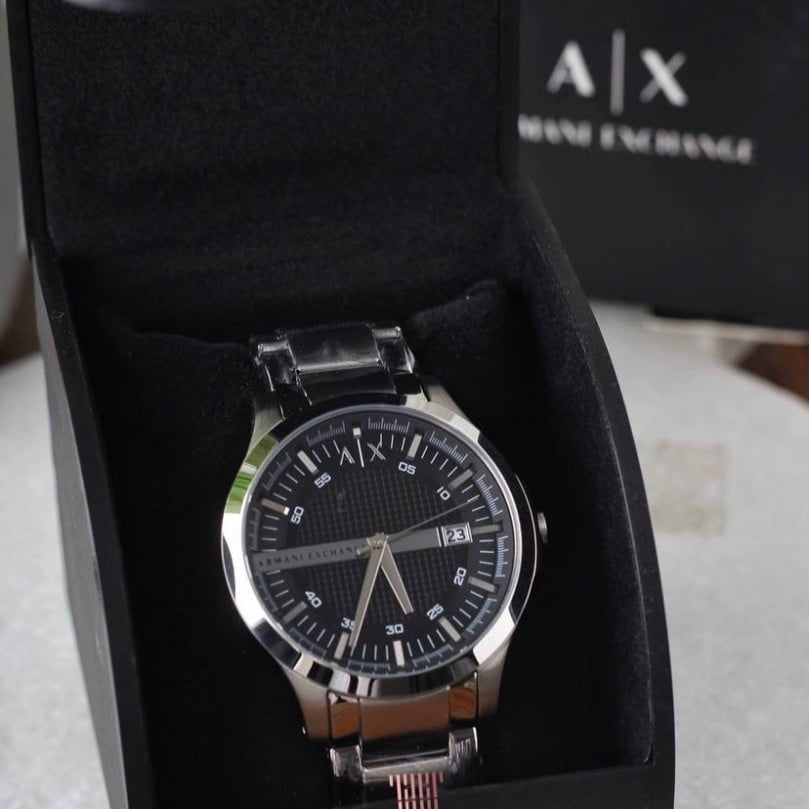 Armani Exchange Hampton Chronograph Black Dial Silver Steel Strap Watch For Men - AX2103