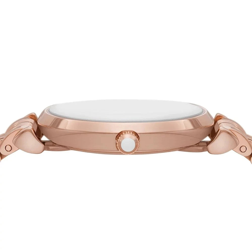 Emporio Armani Gianni T-Bar Crystals Silver Dial Rose Gold Steel Strap Watch For Women - AR11446