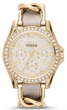 Fossil Riley White Dial Beige Leather Strap Watch for Women - ES3465