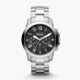 Fossil Grant Chronograph Black Dial Silver Steel Strap Watch for Men - FS4736