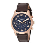 Fossil Pilot 54 Chronograph Blue Dial Brown Leather Strap Watch for Men - FS5204