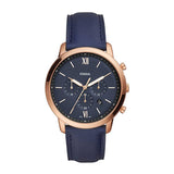 Fossil Neutra Chronograph Blue Dial Blue Leather Strap Watch for Men - FS5454