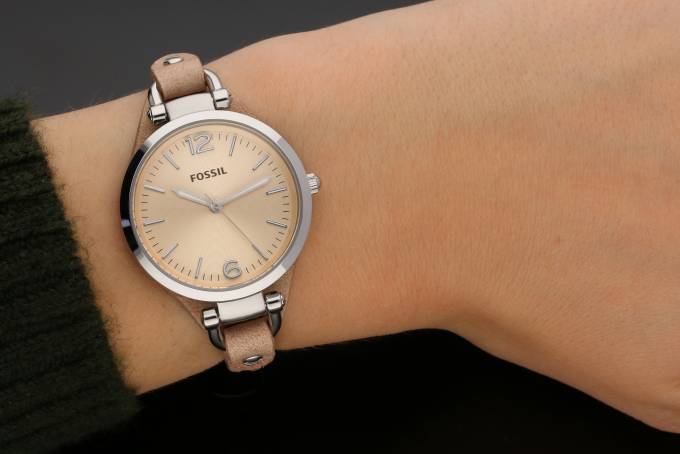 Fossil Georgia Bone Grey Dial Beige Leather Strap Watch for Women - ES2830