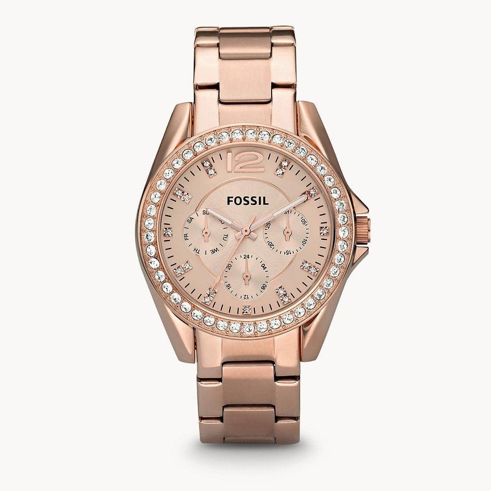 Fossil Stella Rose Gold Dial Rose Gold Steel Strap Watch for Women - ES3590