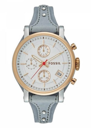 Fossil Original Boyfriend White Dial Light Blue Leather Strap Watch for Women - ES4045