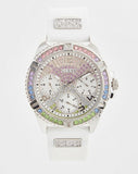Guess Frontier Diamonds Silver Dial White Rubber Strap Watch for Women - GW0045L1