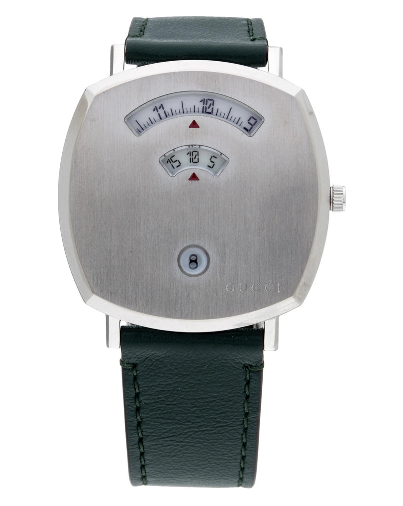Gucci Grip Quartz Silver Dial Green Leather Strap Watch For Women - YA157404