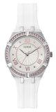Guess Sparkling Silver Dial White Rubber Strap Watch For Women - GW0032L1