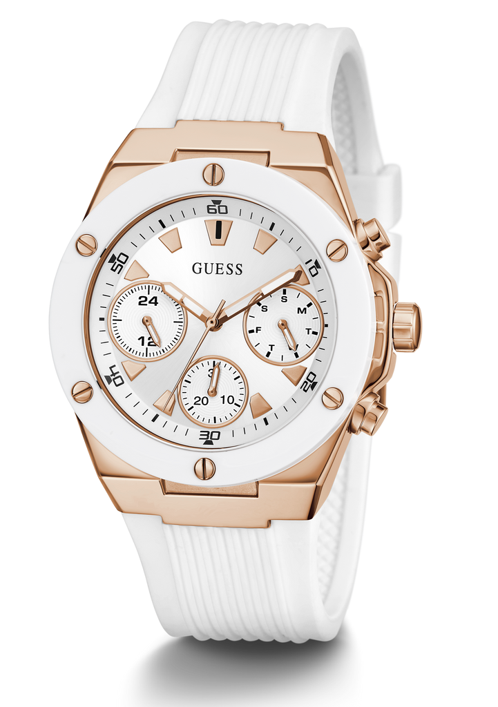 Guess Athena White Dial White Rubber Strap Watch For Women - GW0030L3