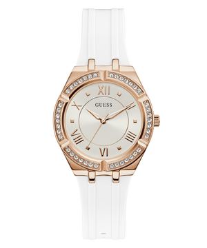 Guess Cosmo Diamonds Silver Dial White Rubber Strap Watch for Women - GW0034L2