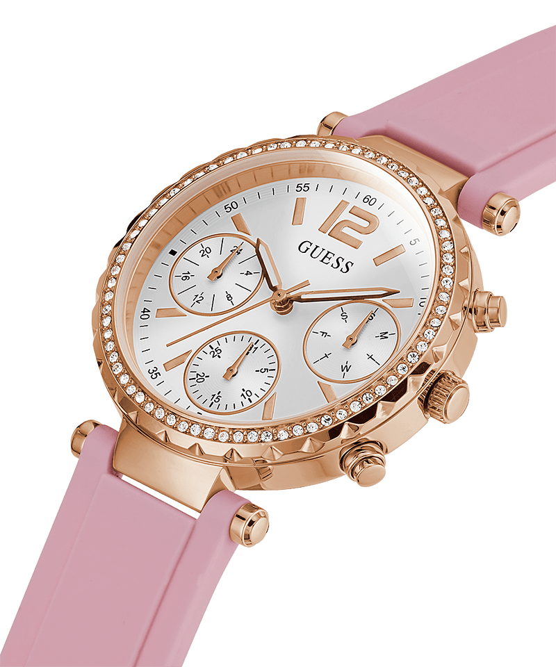 Guess Solstice Diamonds White Dial Pink Rubber Strap Watch For Women - GW0113L4