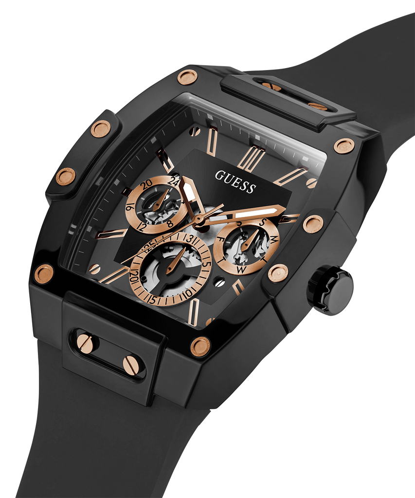 Guess Phoenix Multifunction Black Dial Black Silicone Strap Watch For Men - GW0203G8