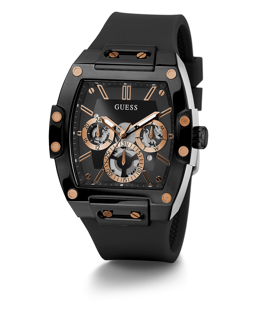 Guess Phoenix Multifunction Black Dial Black Silicone Strap Watch For Men - GW0203G8