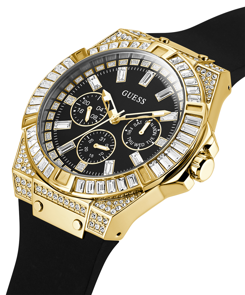 Guess Zeus Chronograph Diamonds Black Dial Black Silicone Strap Watch For Men - GW0208G2
