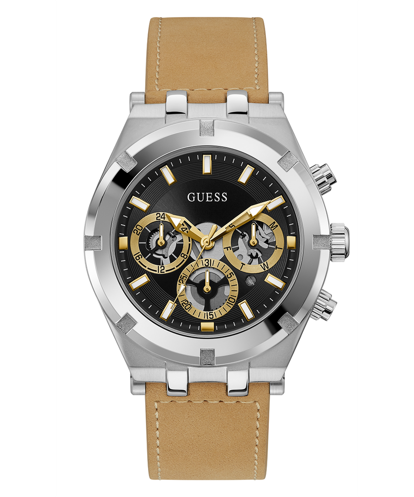 Guess Continental Multifunction Black Dial Brown Leather Strap Watch for Men - GW0262G1