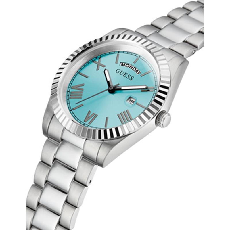 Guess Connoisseur Turquoise Dial Silver Steel Strap Watch for Men - GW0265G11