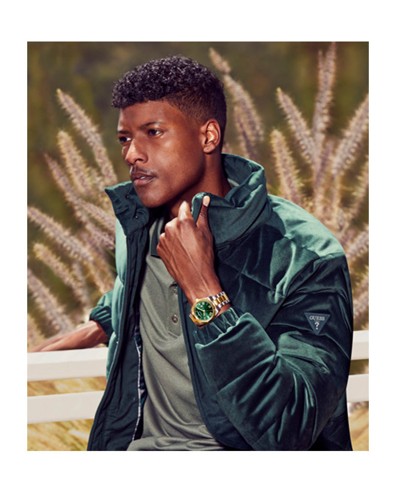 Guess Connoisseur Green Dial Two Tone Steel Strap Watch for Men - GW0265G8