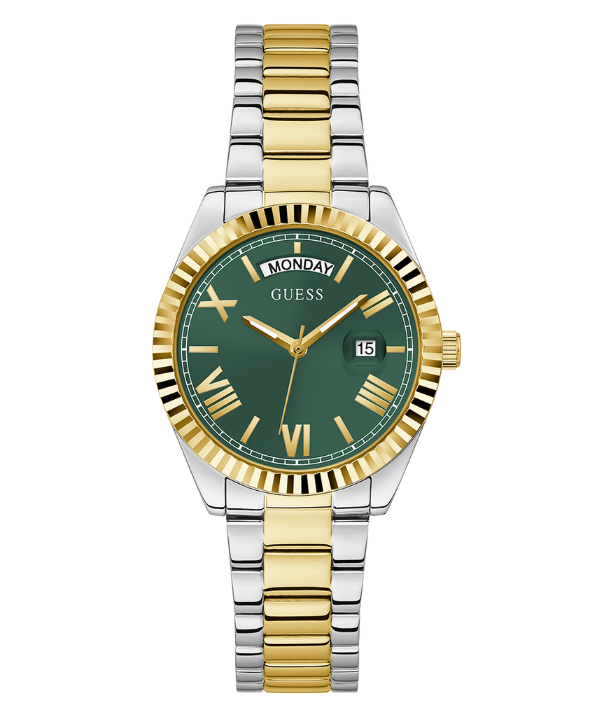 Guess Luna Quartz Green Dial Two Tone Steel Strap Watch For Women - GW0308L5