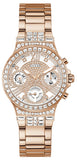 Guess Moonlight Multi Function Diamonds White Dial Rose Gold Steel Strap Watch for Women - GW0320L3
