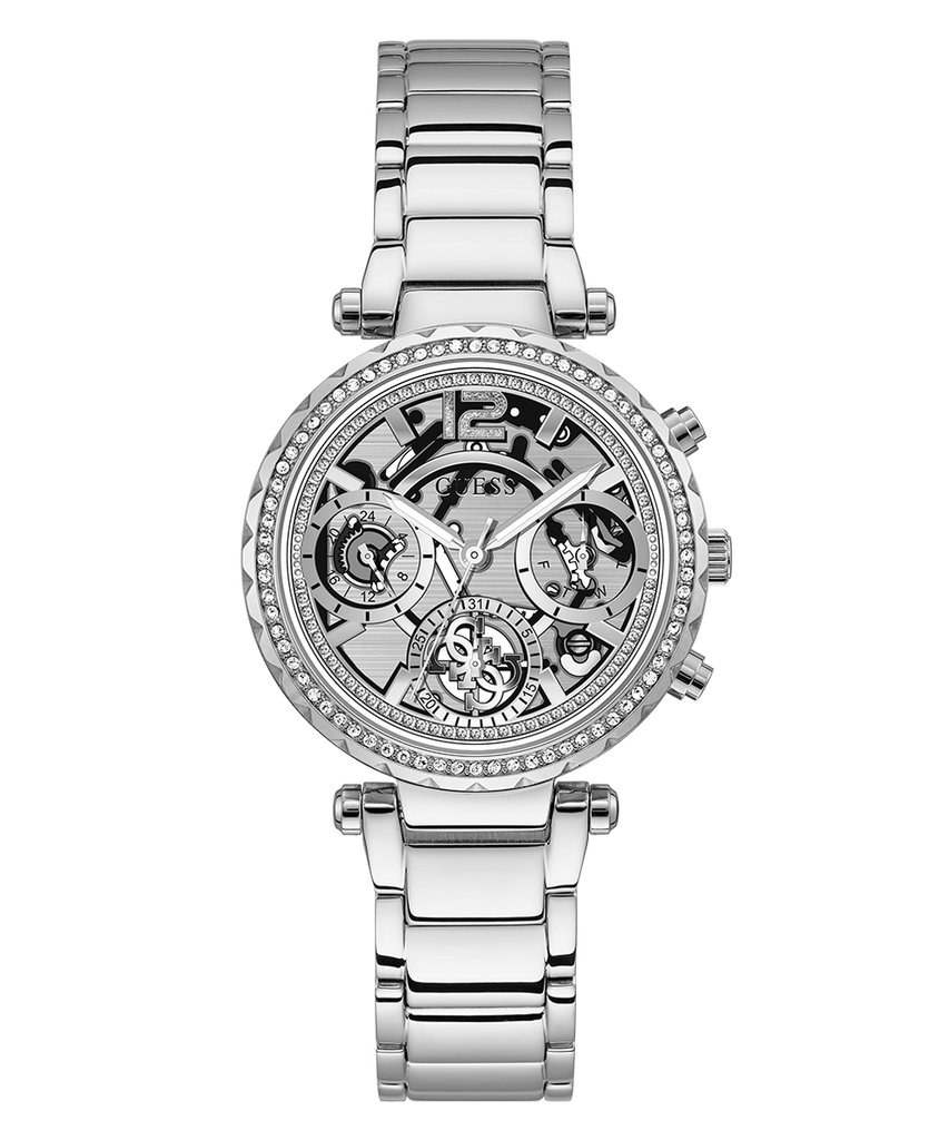 Guess Solstice Diamonds Silver Dial Silver Steel Strap Watch for Women - GW0403L1
