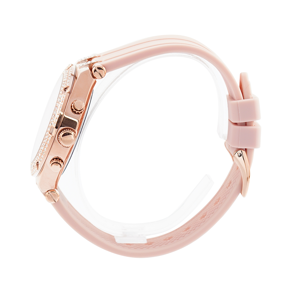 Guess Heiress Diamonds Rose Gold Dial Pink Rubber Strap Watch for Women - GW0407L3