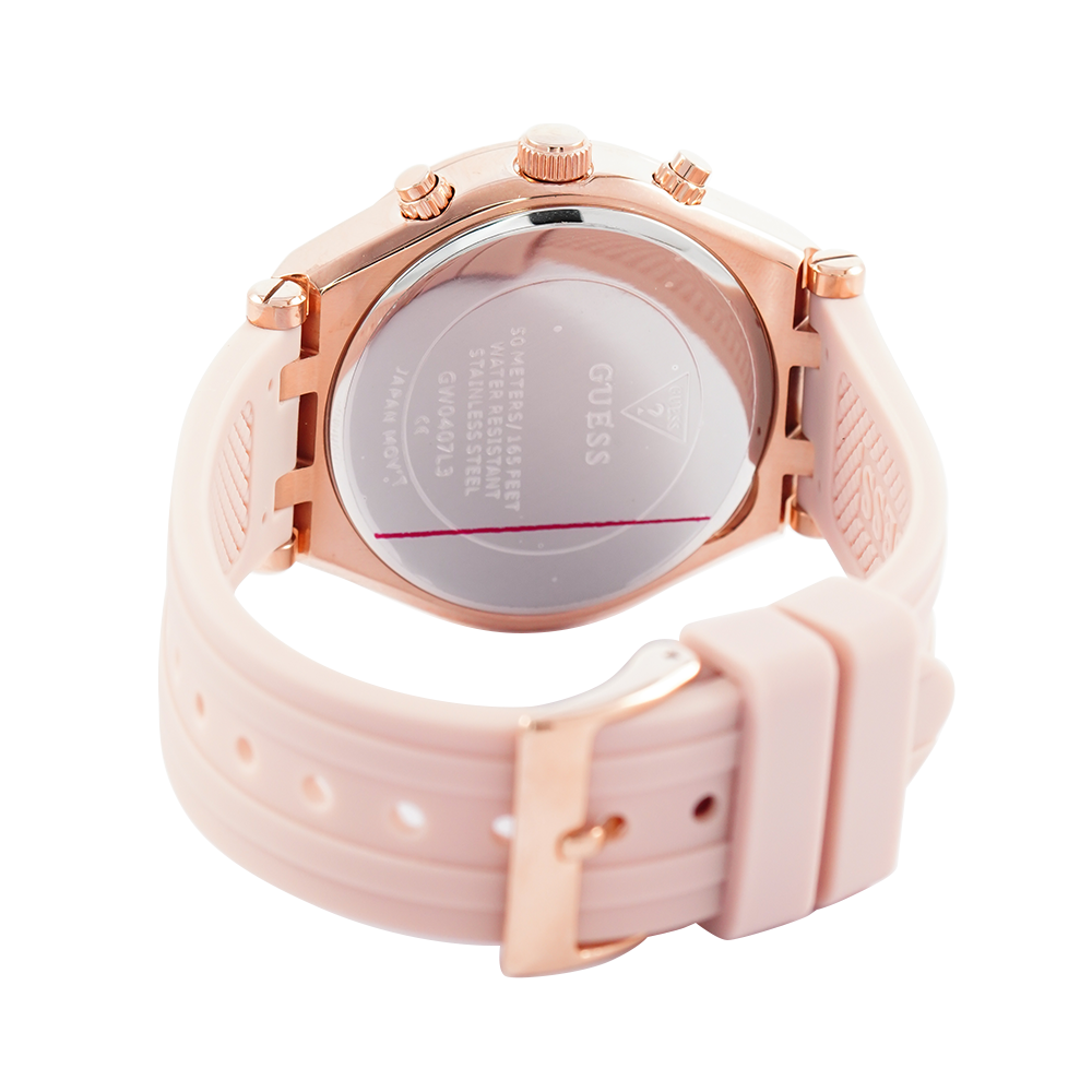 Guess Heiress Diamonds Rose Gold Dial Pink Rubber Strap Watch for Women - GW0407L3