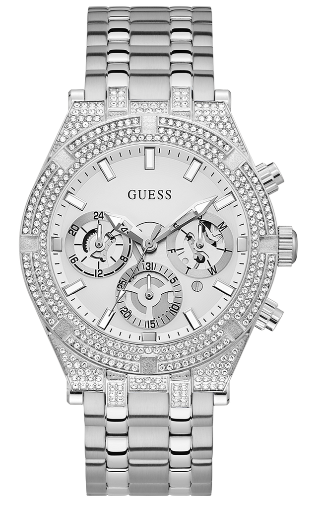 Guess Multi Function Diamonds Silver Dial Silver Steel Strap Watch For Men - GW0455G1