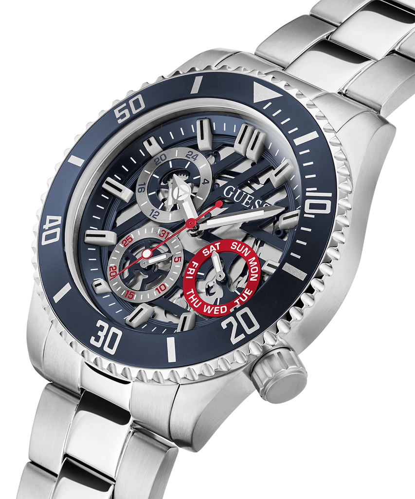 Guess Axle Multifunction Black Dial Silver Steel Strap Watch For Men - GW0488G1