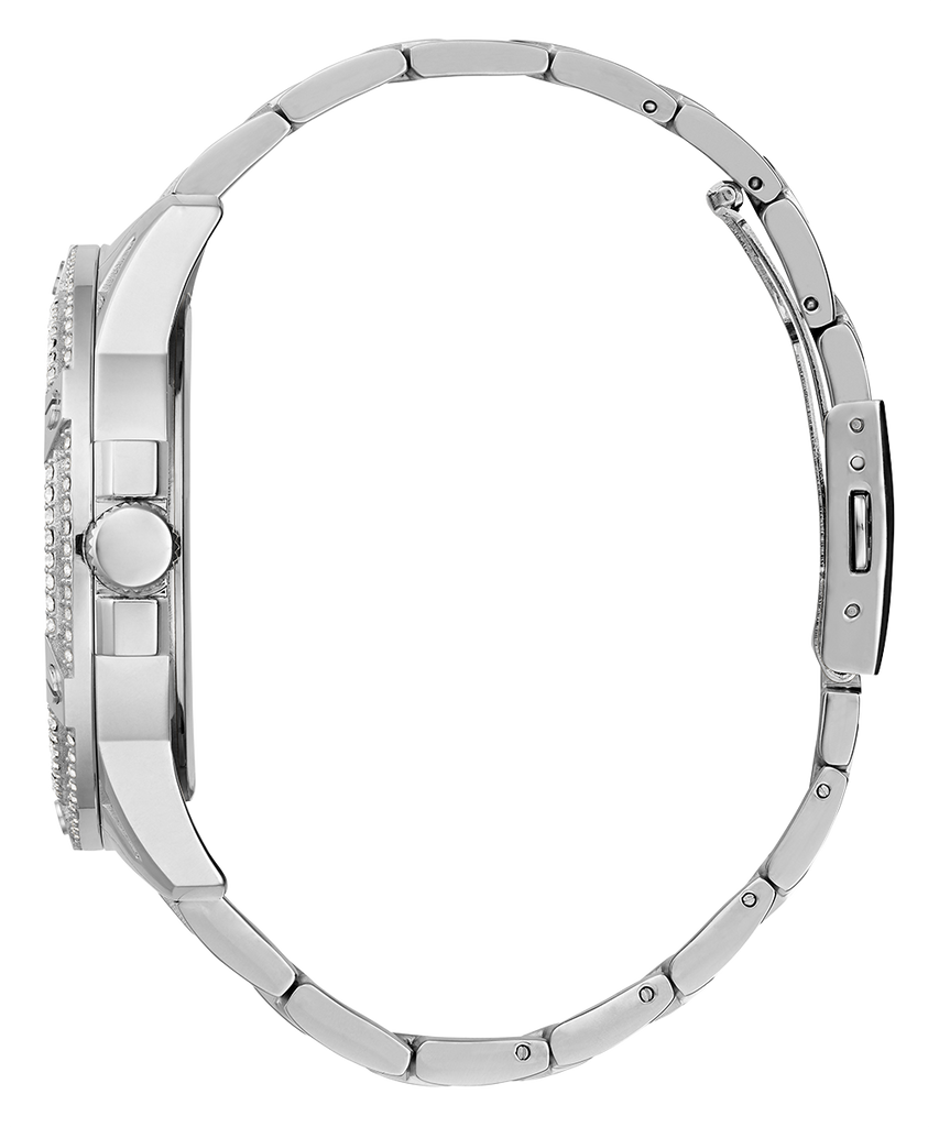 Guess King Quartz Silver Dial Silver Steel Strap Watch For Men - GW0497G1