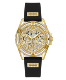 Guess Queen Quartz Gold Dial Black Silicone Strap Watch For Women - GW0536L3