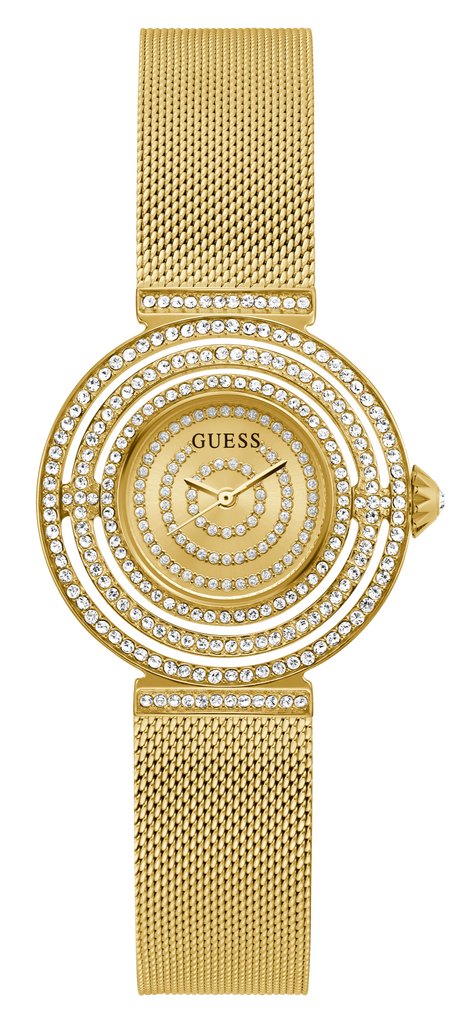 Guess Dream Quartz Gold Dial Gold Mesh Strap Watch For Women - GW0550L2