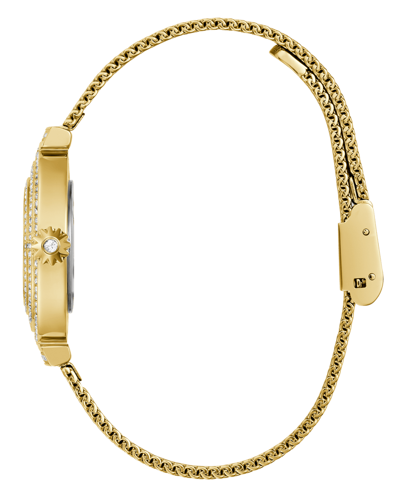 Guess Dream Quartz Gold Dial Gold Mesh Strap Watch For Women - GW0550L2