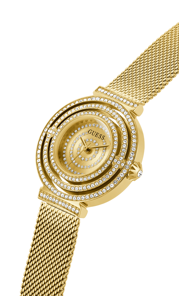 Guess Dream Quartz Gold Dial Gold Mesh Strap Watch For Women - GW0550L2