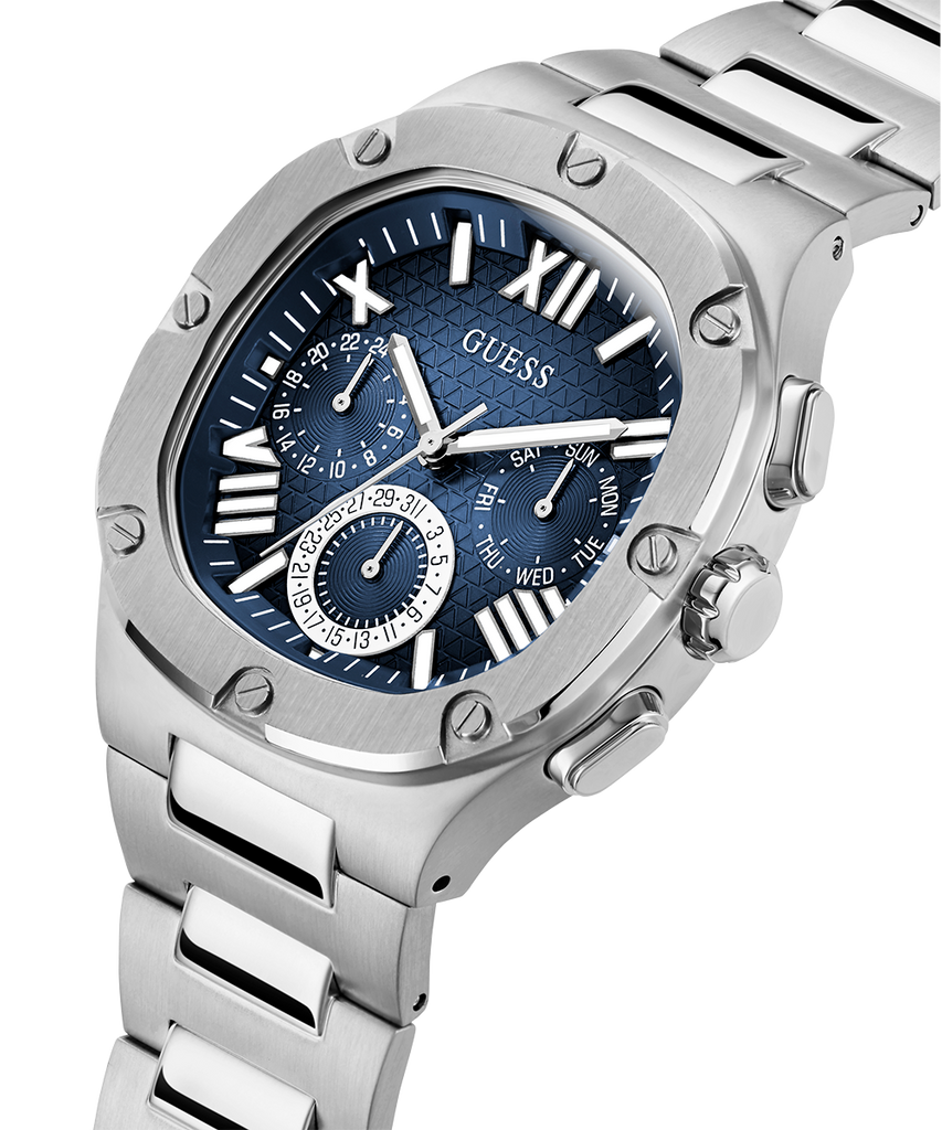 Guess Headliner Multifunction Blue Dial Silver Steel Strap Watch For Men - GW0572G1