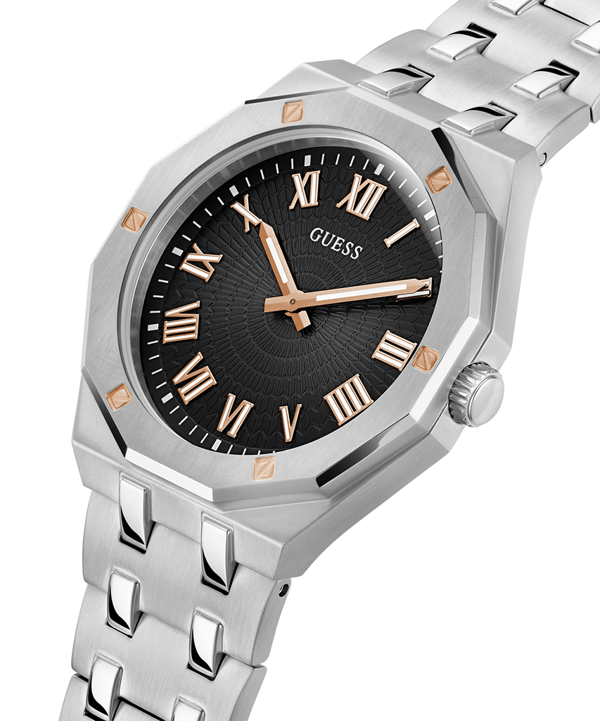 Guess Asset Quartz Black Dial Silver Steel Strap Watch For Men - GW0575G1