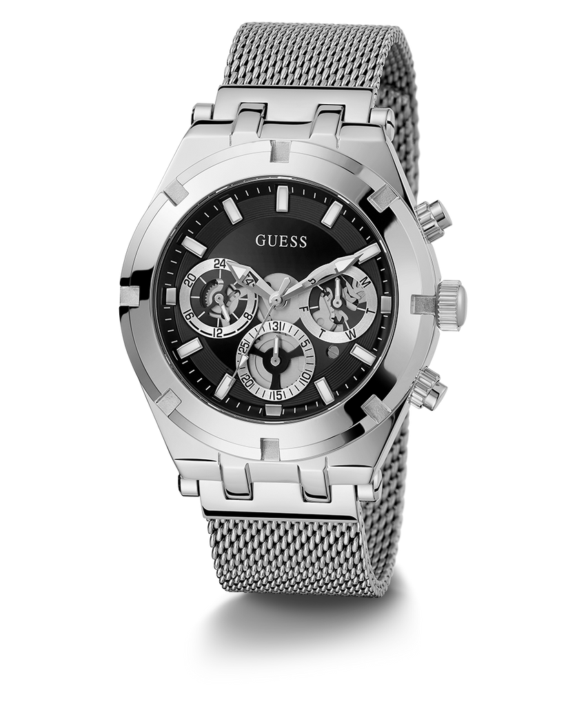 Guess Continental Quartz Black Dial Silver Mesh Strap Watch For Men - GW0582G1