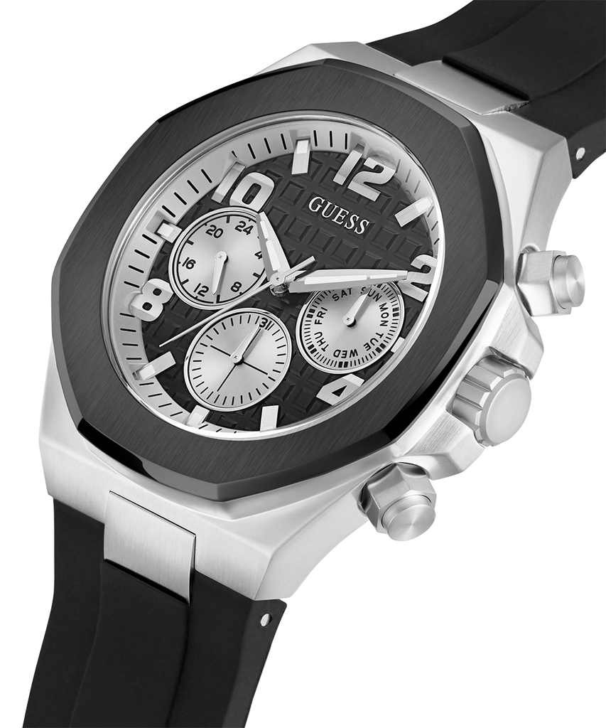 Guess Empire Chronograph Black Dial Black Silicon Strap Watch For Men - GW0583G1