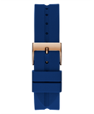 Guess Cubed Analog Rose Gold Dial Blue Leather Strap Watch For Women - GW0665L2