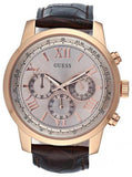 Guess Horizon Quartz Champagne Dial Brown Leather Strap Watch For Women - W0380G4