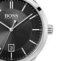 Hugo Boss Officer Black Dial Silver Steel Strap Watch for Men - 1513614