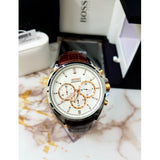 Hugo Boss Driver Quartz Silver Dial Brown Leather Strap Watch For Men - HB1512881