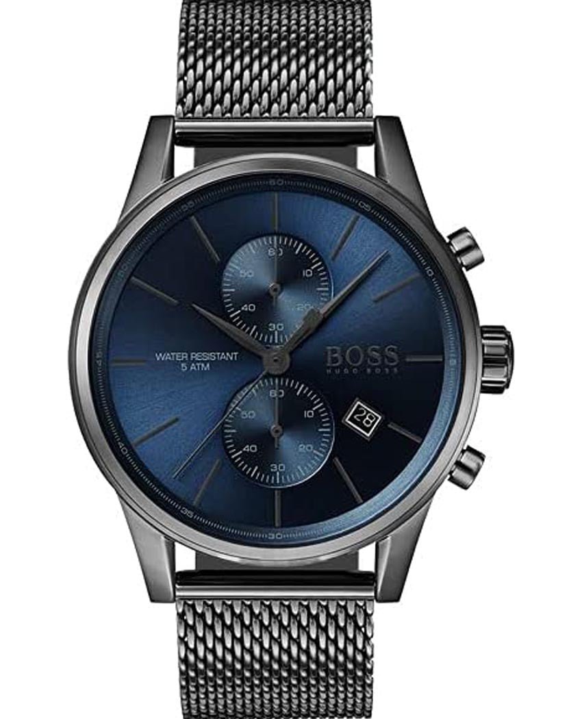 Hugo Boss Jet Chrongraph Blue Dial Gunmetal Grey Mesh Bracelet Watch f