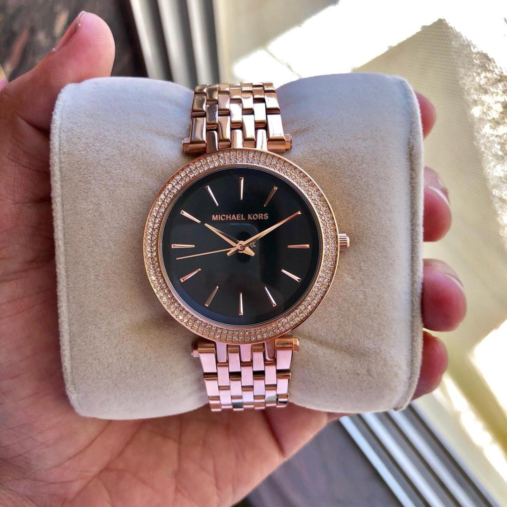 Mhichael Kors Darci Black Dial Rose Gold Steel Strap Watch for Women - MK3402
