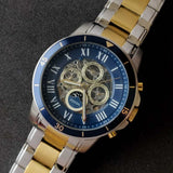 Fossil Grant Sport Automatic Skeleton Blue Dial Two Tone Steel Strap Watch for Men - ME3141